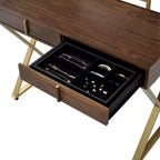 Coiffeuse contemporaine Okak avec miroir, coiffeuse de maquillage avec LED réglable, table de maquillage avec 7 tiroirs pour chambre à coucher