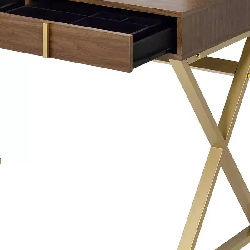 Coiffeuse contemporaine Okak avec miroir, coiffeuse de maquillage avec LED réglable, table de maquillage avec 7 tiroirs pour chambre à coucher