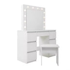 Coiffeuse contemporaine Okak avec miroir, coiffeuse de maquillage avec LED réglable, table de maquillage avec 7 tiroirs pour chambre à coucher