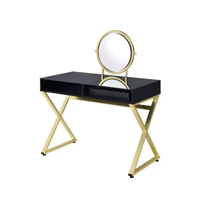 Okak Tavolino da trucco contemporaneo con specchio, Vanity per trucco con LED regolabile, Tavolo da toeletta con 7 cassetti per camera da letto