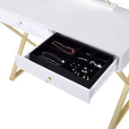 Coiffeuse contemporaine Okak avec miroir, coiffeuse de maquillage avec LED réglable, table de maquillage avec 7 tiroirs pour chambre à coucher