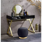Coiffeuse contemporaine Okak avec miroir, coiffeuse de maquillage avec LED réglable, table de maquillage avec 7 tiroirs pour chambre à coucher