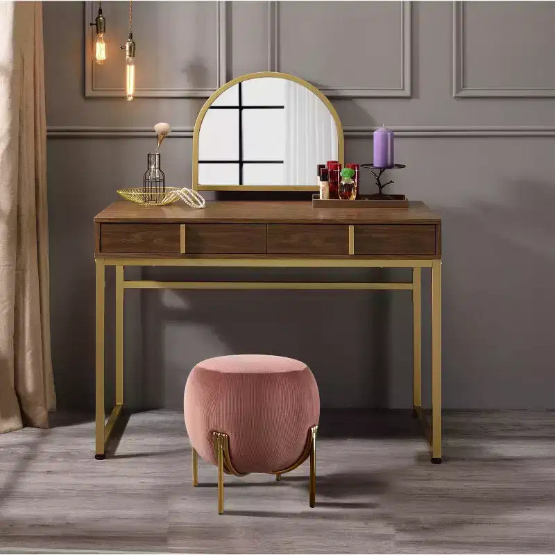 Okak Tavolino da trucco contemporaneo con specchio, Vanity per trucco con LED regolabile, Tavolo da toeletta con 7 cassetti per camera da letto