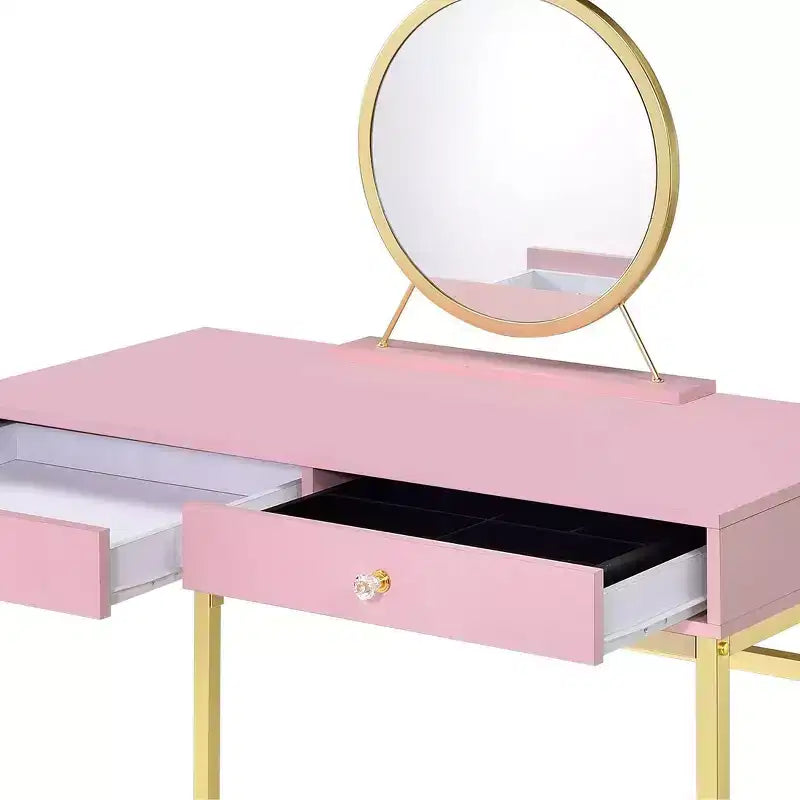 Okak Tavolino da trucco contemporaneo con specchio, Vanity per trucco con LED regolabile, Tavolo da toeletta con 7 cassetti per camera da letto