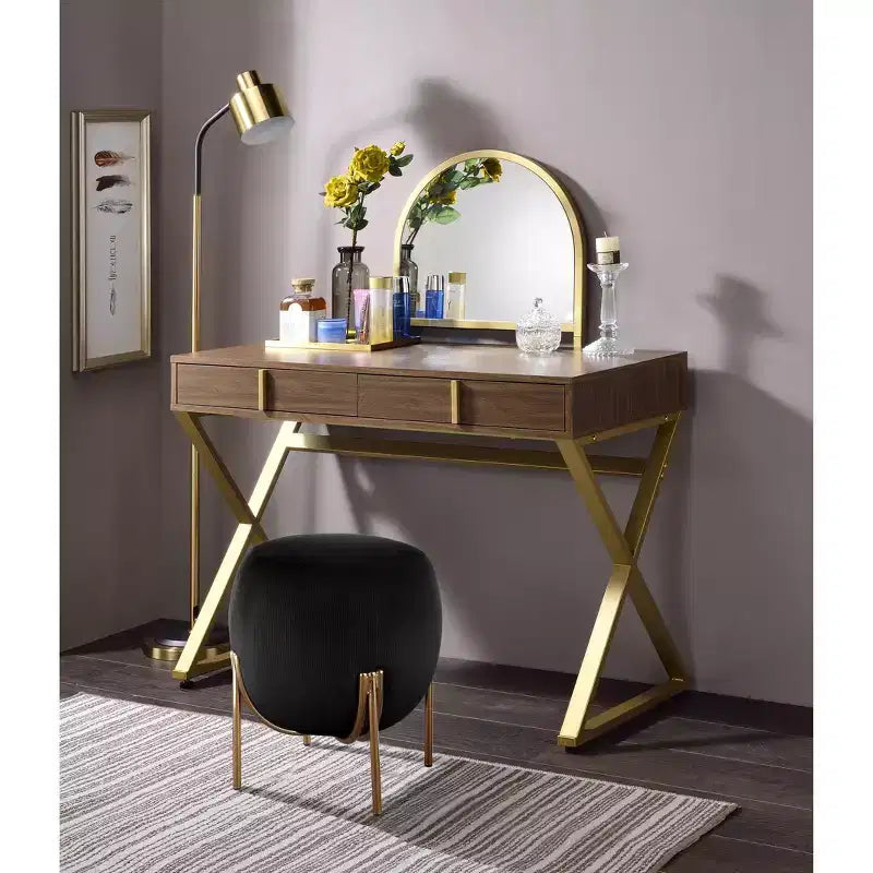 Okak Tavolino da trucco contemporaneo con specchio, Vanity per trucco con LED regolabile, Tavolo da toeletta con 7 cassetti per camera da letto