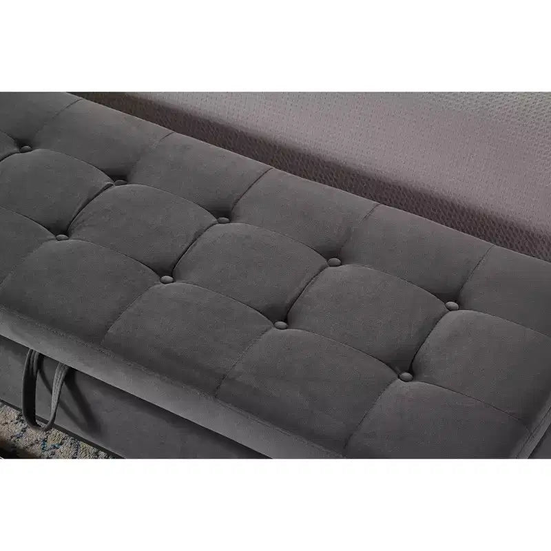 Okak 58.6 Panca contenitore in velluto con bottoni capitonné, base in metallo imbottita, poggiapiedi, sgabello, panca da letto per ingresso e camera da letto