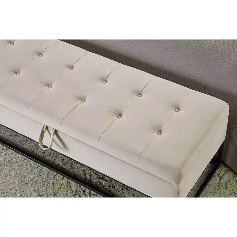Okak 58.6 Panca contenitore in velluto con bottoni capitonné, base in metallo imbottita, poggiapiedi, sgabello, panca da letto per ingresso e camera da letto