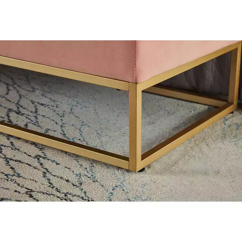 Okak 58.6 Panca contenitore in velluto con bottoni capitonné, base in metallo imbottita, poggiapiedi, sgabello, panca da letto per ingresso e camera da letto