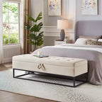 Okak 58.6 Velvet Storage Ottoman Bench with Tufted Button Upholstered Metal Base Footrest Stool Bed Bench for Entryway Bedroom