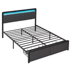Struttura Letto, Letto Imbottito con Piattaforma, con 2 Cassetti Contenitori e Testiera Trapuntata con Bottoni, Supporto Robusto a Doghe Metalliche, Silenzioso