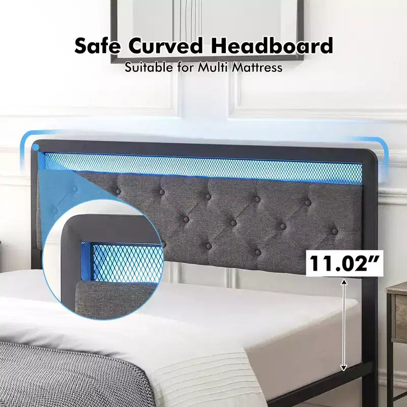 Struttura Letto, Letto Imbottito con Piattaforma, con 2 Cassetti Contenitori e Testiera Trapuntata con Bottoni, Supporto Robusto a Doghe Metalliche, Silenzioso