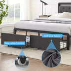 Struttura Letto, Letto Imbottito con Piattaforma, con 2 Cassetti Contenitori e Testiera Trapuntata con Bottoni, Supporto Robusto a Doghe Metalliche, Silenzioso