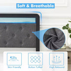 Struttura Letto, Letto Imbottito con Piattaforma, con 2 Cassetti Contenitori e Testiera Trapuntata con Bottoni, Supporto Robusto a Doghe Metalliche, Silenzioso