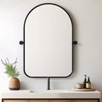 MAYEERTY 32x23in Wrought Iron Rounded Arch Black Swivel Metal Hanging Mirror