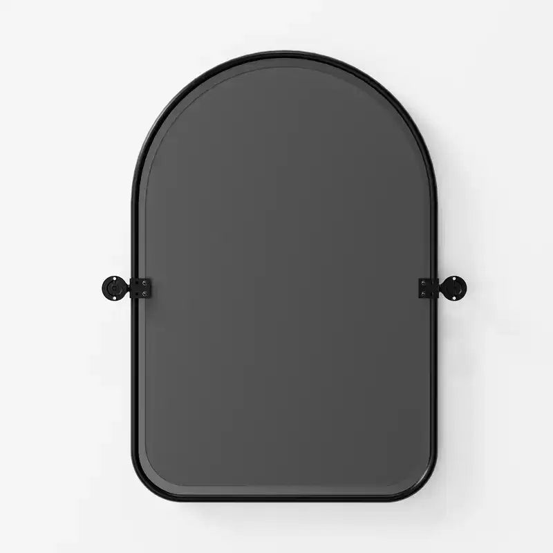 MAYEERTY Miroir suspendu pivotant en métal noir avec arche arrondie en fer forgé 32x23 pouces
