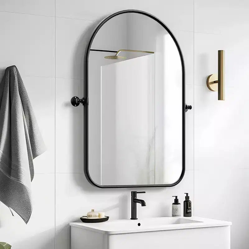 MAYEERTY Miroir suspendu pivotant en métal noir avec arche arrondie en fer forgé 32x23 pouces