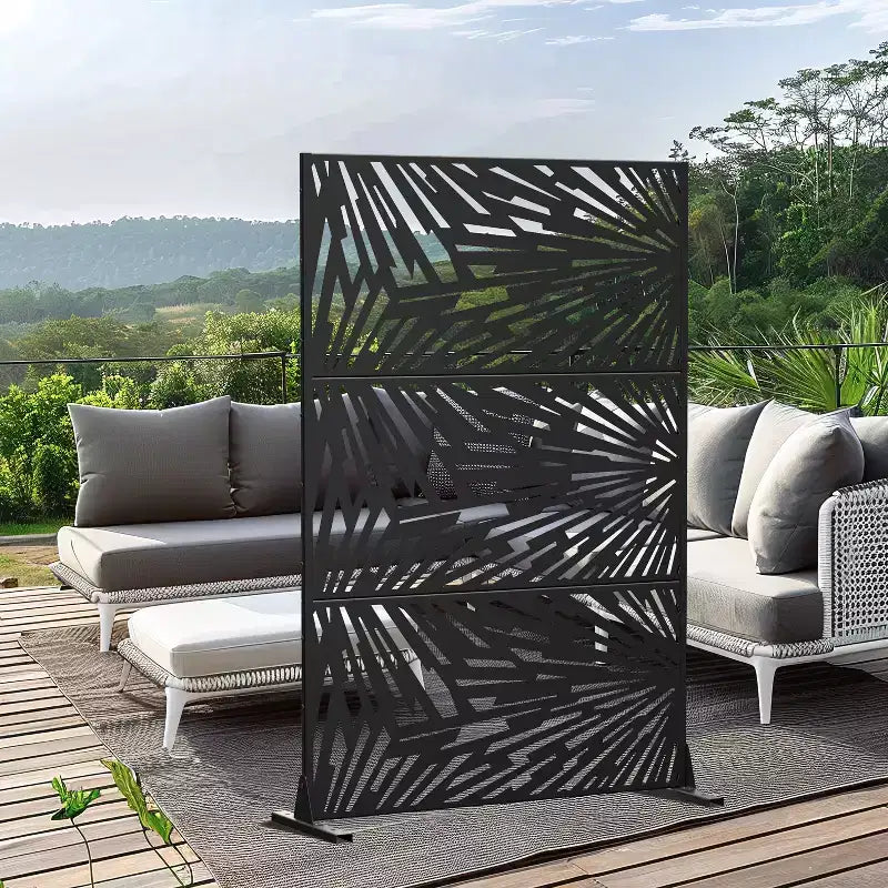 MAYEERTY 72x47 Pannello Paravento per Esterni Nero, Set da 3 Pezzi Divisorio Pieghevole Naturale per Cortile e Giardino