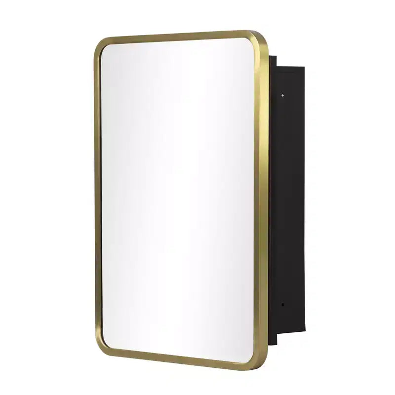 MAYEERTY 24x16x5cm Armadietto a specchio rettangolare arrotondato in ferro battuto dorato