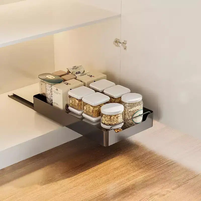 Kitchen Pull Out Cabinet Organizer Fixed With Adhesive Film, Heavy Duty Storage and Organization Slide Out Pantry Shelves Sliding Drawer Pantry Shelf