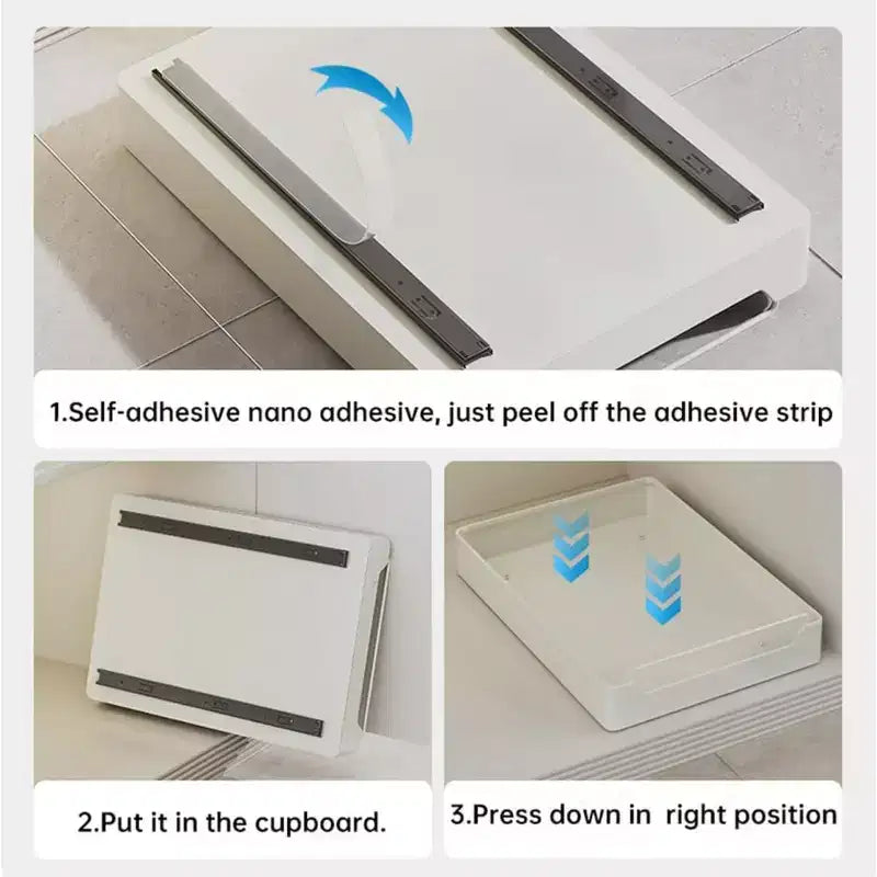 Organizzatore estraibile per mobile da cucina fissato con pellicola adesiva, portaoggetti e ripiani dispensa estraibili scorrevoli, ripiano dispensa a cassetto scorrevole per carichi pesanti