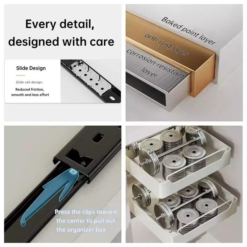 Organizzatore estraibile per mobile da cucina fissato con pellicola adesiva, portaoggetti e ripiani dispensa estraibili scorrevoli, ripiano dispensa a cassetto scorrevole per carichi pesanti