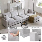 Canapé d'angle surdimensionné Okak Luxury 119 places en forme de L avec méridienne et 2 oreillers, canapé en chenille nuage pour salon, appartement, bureau, bleu