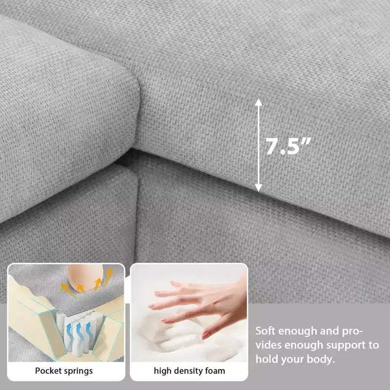Canapé d'angle surdimensionné Okak Luxury 119 places en forme de L avec méridienne et 2 oreillers, canapé en chenille nuage pour salon, appartement, bureau, bleu
