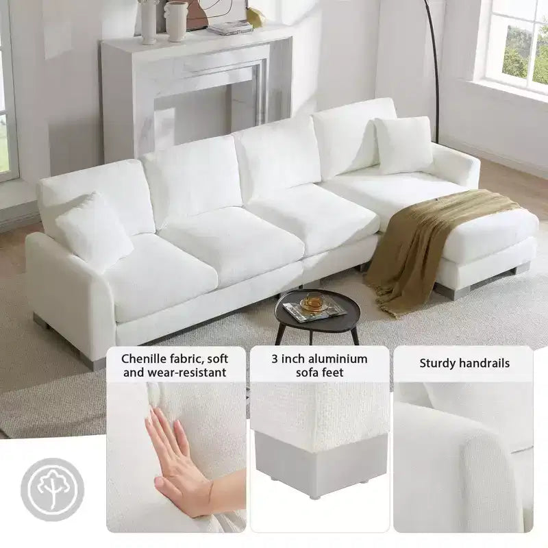 Canapé d'angle surdimensionné Okak Luxury 119 places en forme de L avec méridienne et 2 oreillers, canapé en chenille nuage pour salon, appartement, bureau, bleu