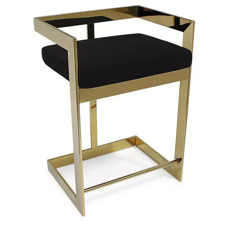 HomeRoots 30 Black and Gold Velvet and Stainless Steel Low Back Bar Height Bar Chair