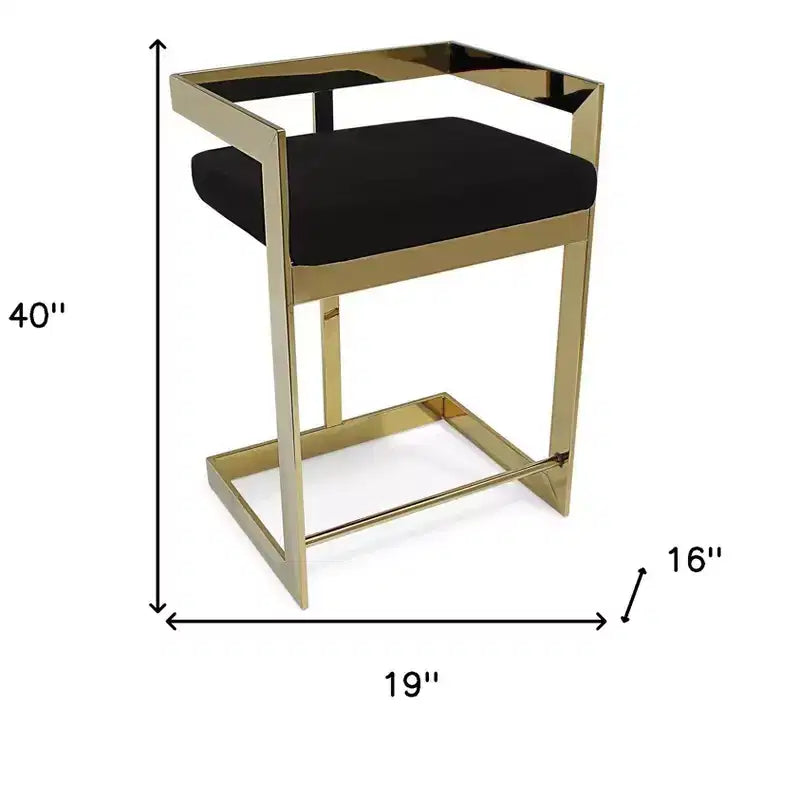 HomeRoots 30 Chaise de bar haute à dossier bas en velours noir et or et acier inoxydable