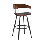 HomeRoots 31 Black Faux Leather And Metal Swivel Bar Height Bar Chair