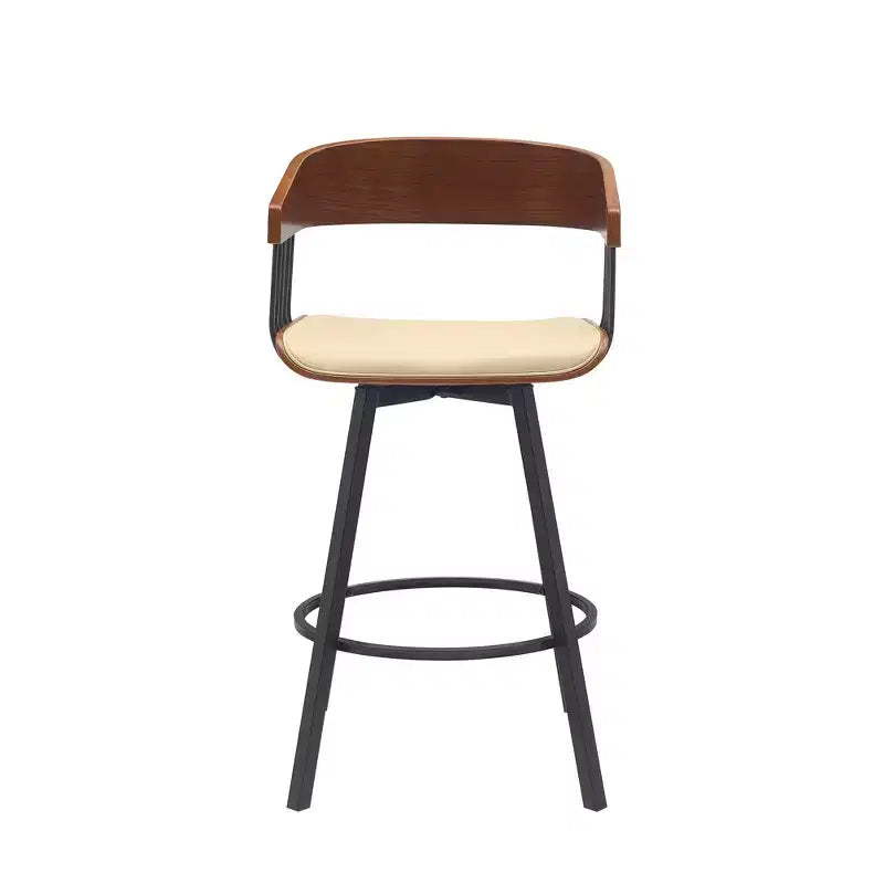 HomeRoots 27 Cream and Black Faux Leather with Metal Swivel Counter Height Bar Chair