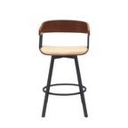 HomeRoots 27 Cream and Black Faux Leather with Metal Swivel Counter Height Bar Chair