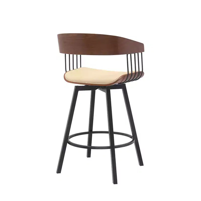 Chaise de bar pivotante HomeRoots de 27 pouces à hauteur de comptoir en similicuir crème et noir avec métal