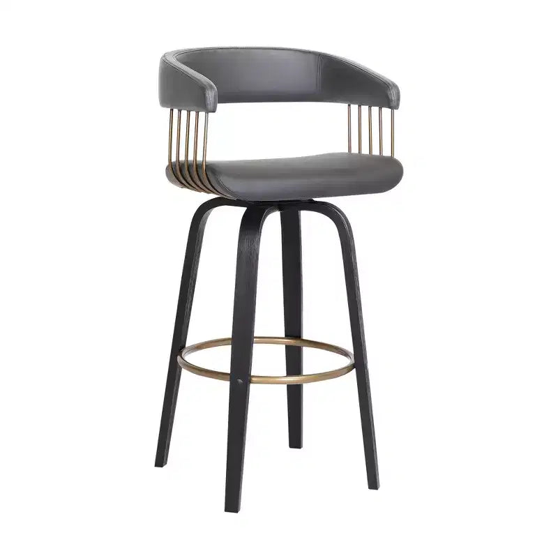 HomeRoots 26 Gray And Black Faux Leather Swivel Counter Height Bar Chair