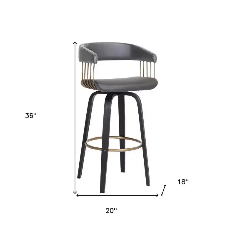 Chaise de bar pivotante HomeRoots 26, hauteur comptoir, en similicuir gris et noir