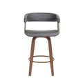 HomeRoots 26 Gray And Wood Brown Faux Leather Swivel Counter Height Bar Chair