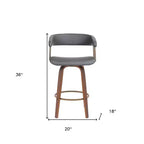 Chaise de bar pivotante HomeRoots 26, hauteur comptoir, en similicuir gris et bois marron