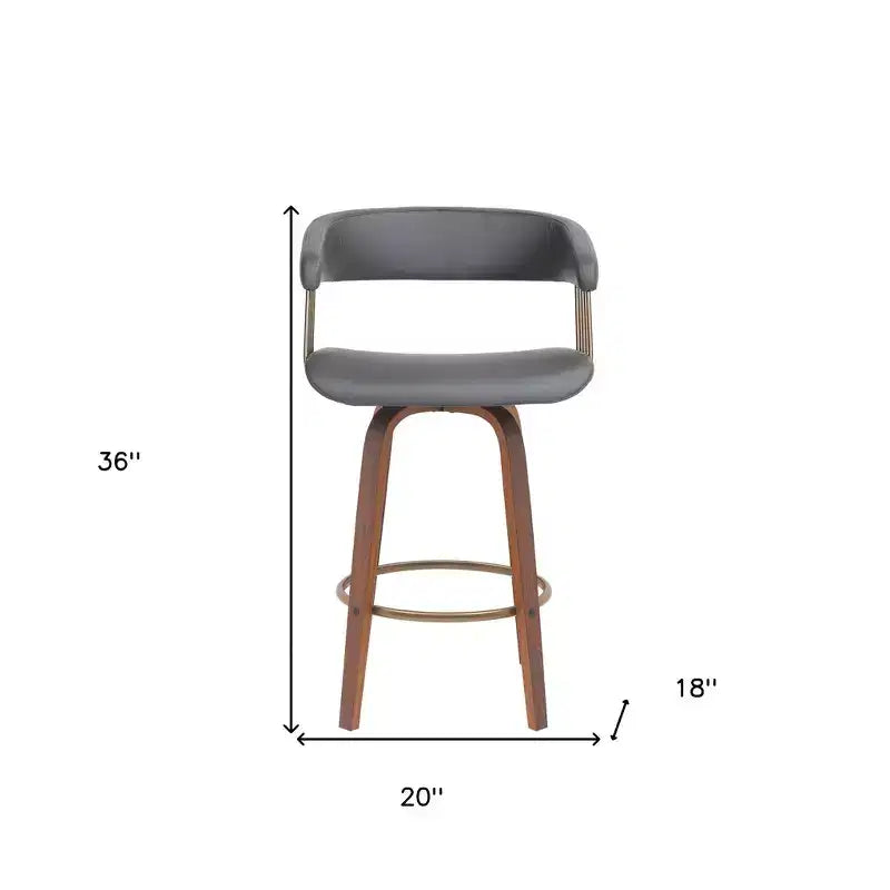 Chaise de bar pivotante HomeRoots 26, hauteur comptoir, en similicuir gris et bois marron