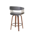 Chaise de bar pivotante HomeRoots 26, hauteur comptoir, en similicuir gris et bois marron