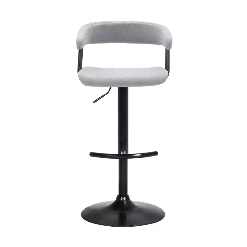 HomeRoots Light Gray and Black Fabric with Metal Swivel Adjustable Height Bar Chair