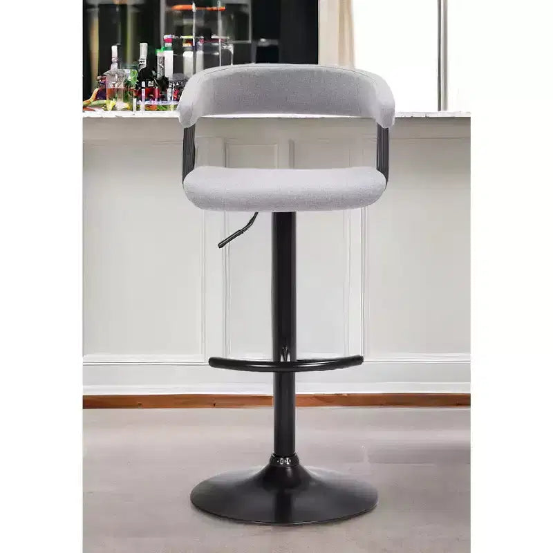 Sedia da bar HomeRoots girevole regolabile in altezza in tessuto grigio chiaro e nero con struttura in metallo