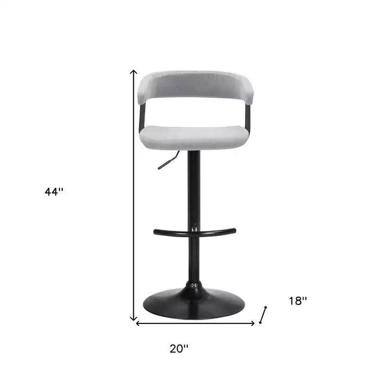 Sedia da bar HomeRoots girevole regolabile in altezza in tessuto grigio chiaro e nero con struttura in metallo