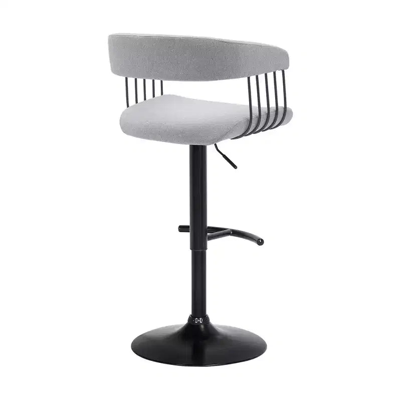 Sedia da bar HomeRoots girevole regolabile in altezza in tessuto grigio chiaro e nero con struttura in metallo