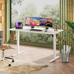 GALAXHERO Electric Adjustable Standing Desk with Memory Settings and Whole Piece Top, Computer Desk for Home Office, 55 x 28, White