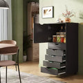 GALAXHERO 5-Drawer Wood Dresser with Top Cabinet, Mobile Storage Chest for Home Office, Black