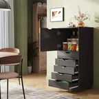 GALAXHERO 5-Drawer Wood Dresser with Top Cabinet, Mobile Storage Chest for Home Office, Black