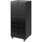 Cassettiera in legno a 5 cassetti GALAXHERO con mobile superiore, cassettiera mobile per ufficio, nero