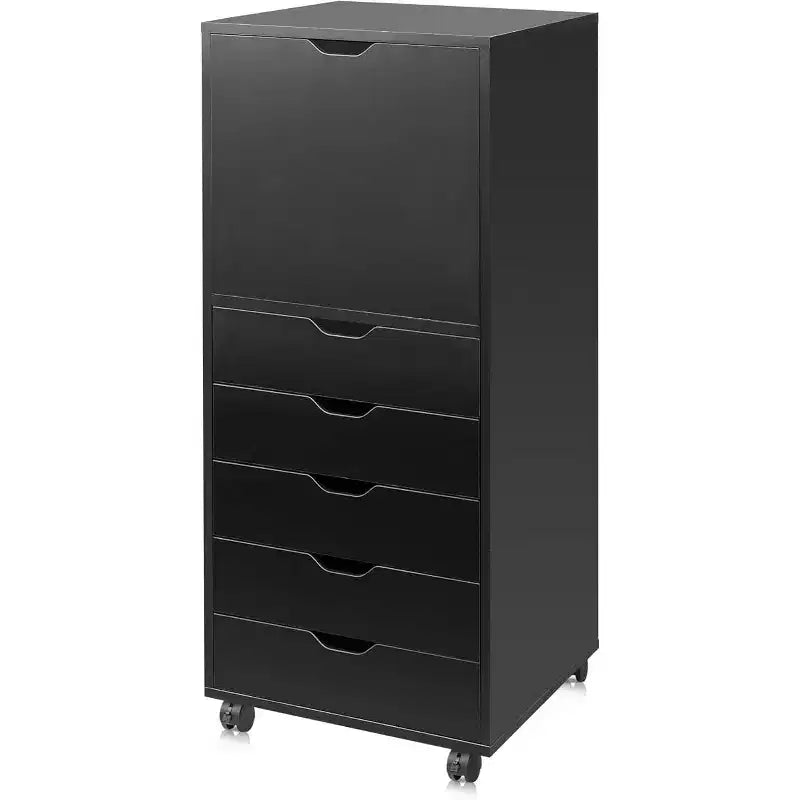 Cassettiera in legno a 5 cassetti GALAXHERO con mobile superiore, cassettiera mobile per ufficio, nero