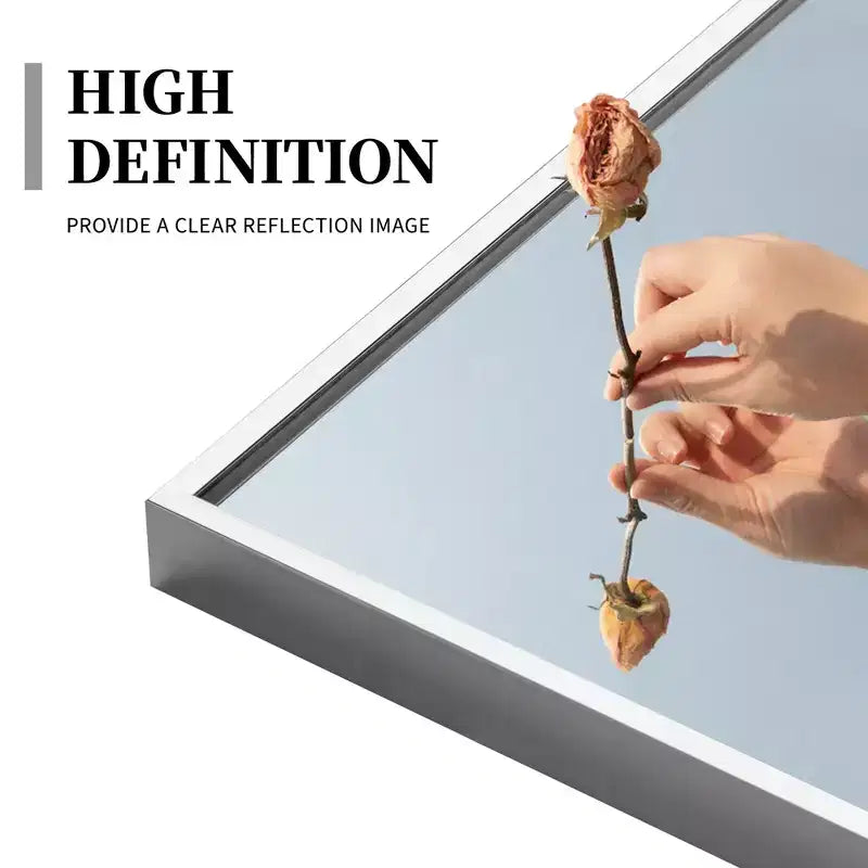 MAYEERTY Miroir pleine longueur rectangulaire à bords fins en aluminium, 64,17x21,26x0,59 pouces, couleur argent, avec support